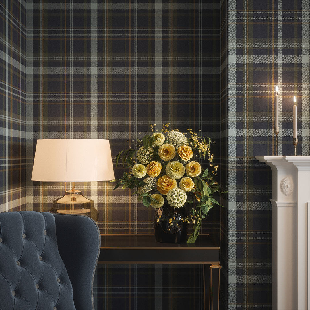 Heritage Tartan Wallpaper in Egyptian Blue and Mineral Lucie Annabel