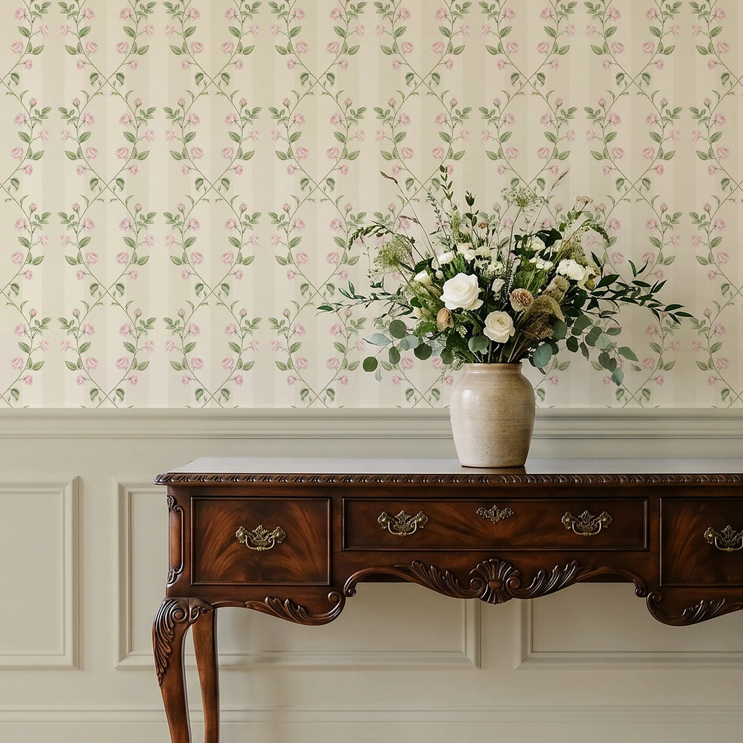 Ascending Rose Wallpaper in Parchment Cream