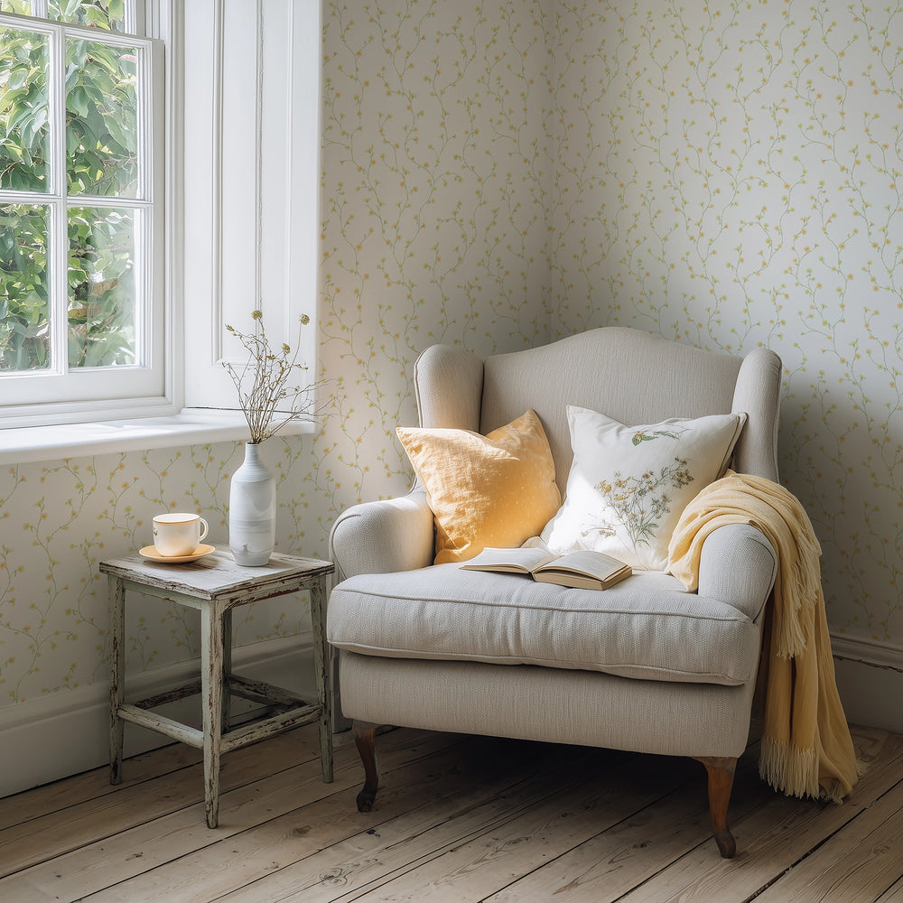 Aster Wallpaper in Soft Yellow and Orange