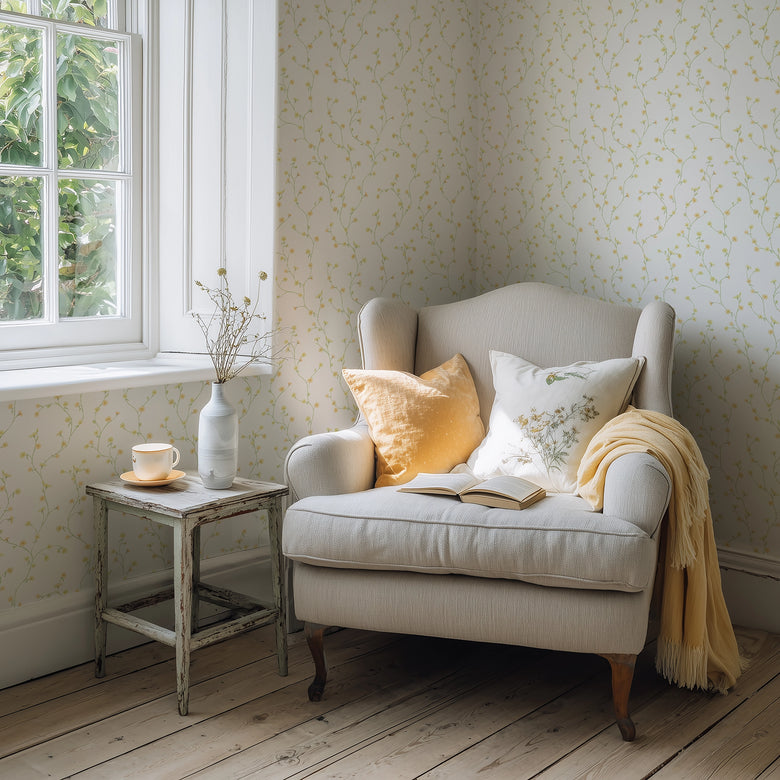 Aster Wallpaper in Soft Yellow and Orange