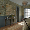 Aubrey Wallpaper in Classic Navy and Ochre on Forest Green