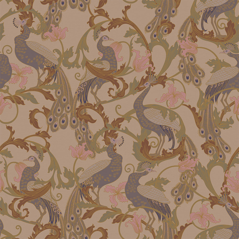 Aubrey Wallpaper in Shades of Mauve on Gold