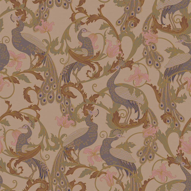 Aubrey Wallpaper in Shades of Mauve on Gold