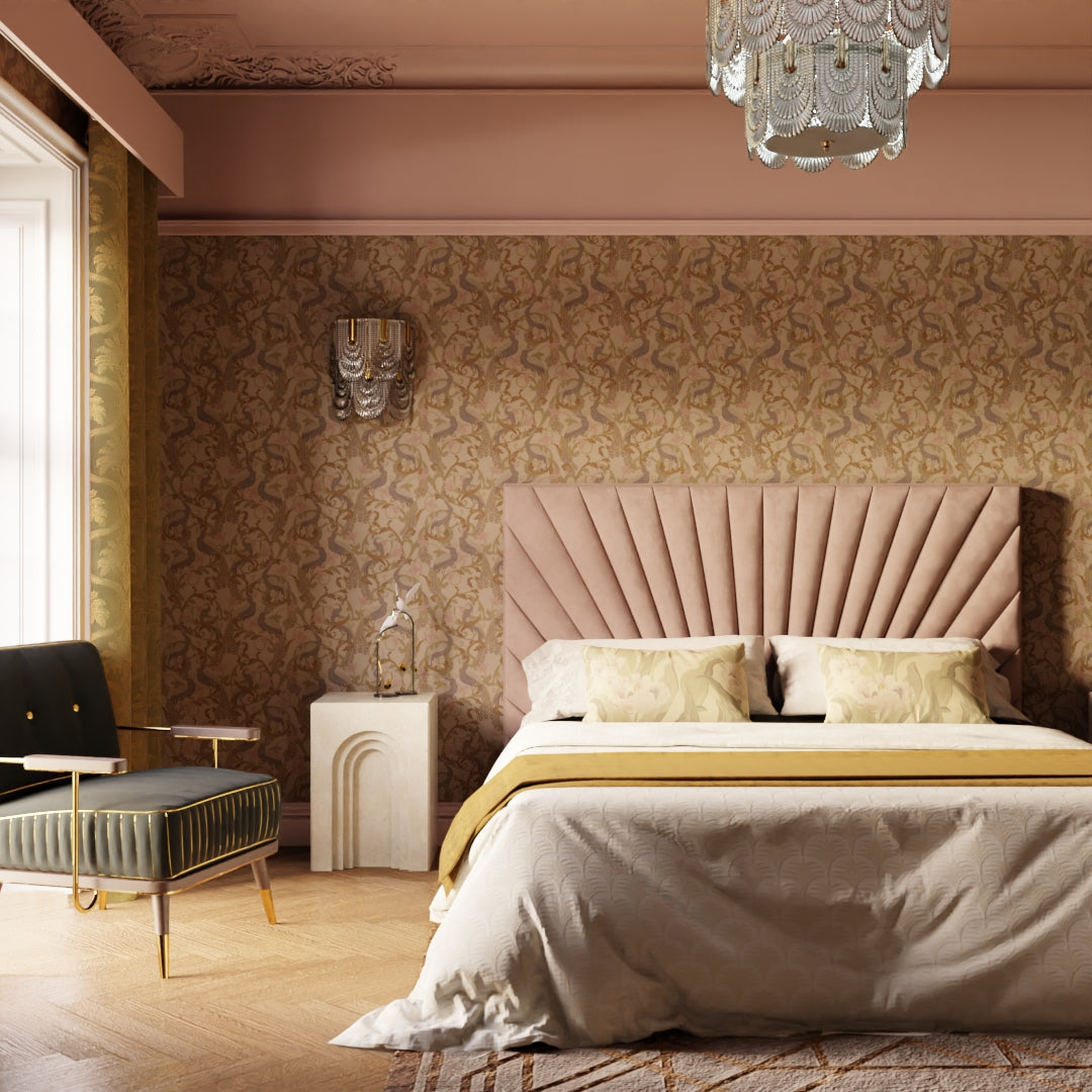 Aubrey Wallpaper in Shades of Mauve on Gold