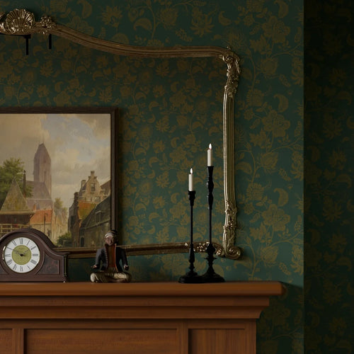 Balmoral Baroque Wallpaper in Gentleman Green and Pine Green