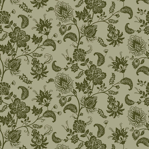Balmoral Baroque Wallpaper in Gentleman Green and Warm Gray