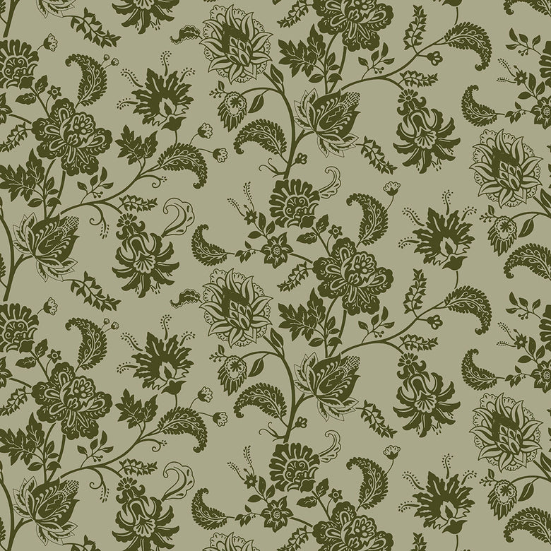 Balmoral Baroque Wallpaper in Gentleman Green and Warm Gray