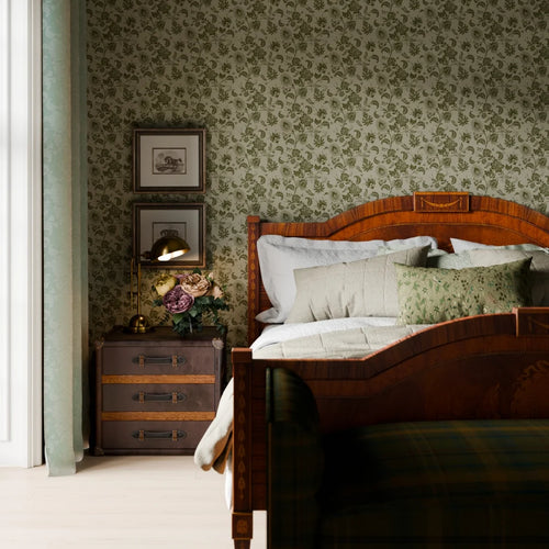 Balmoral Baroque Wallpaper in Gentleman Green and Warm Gray