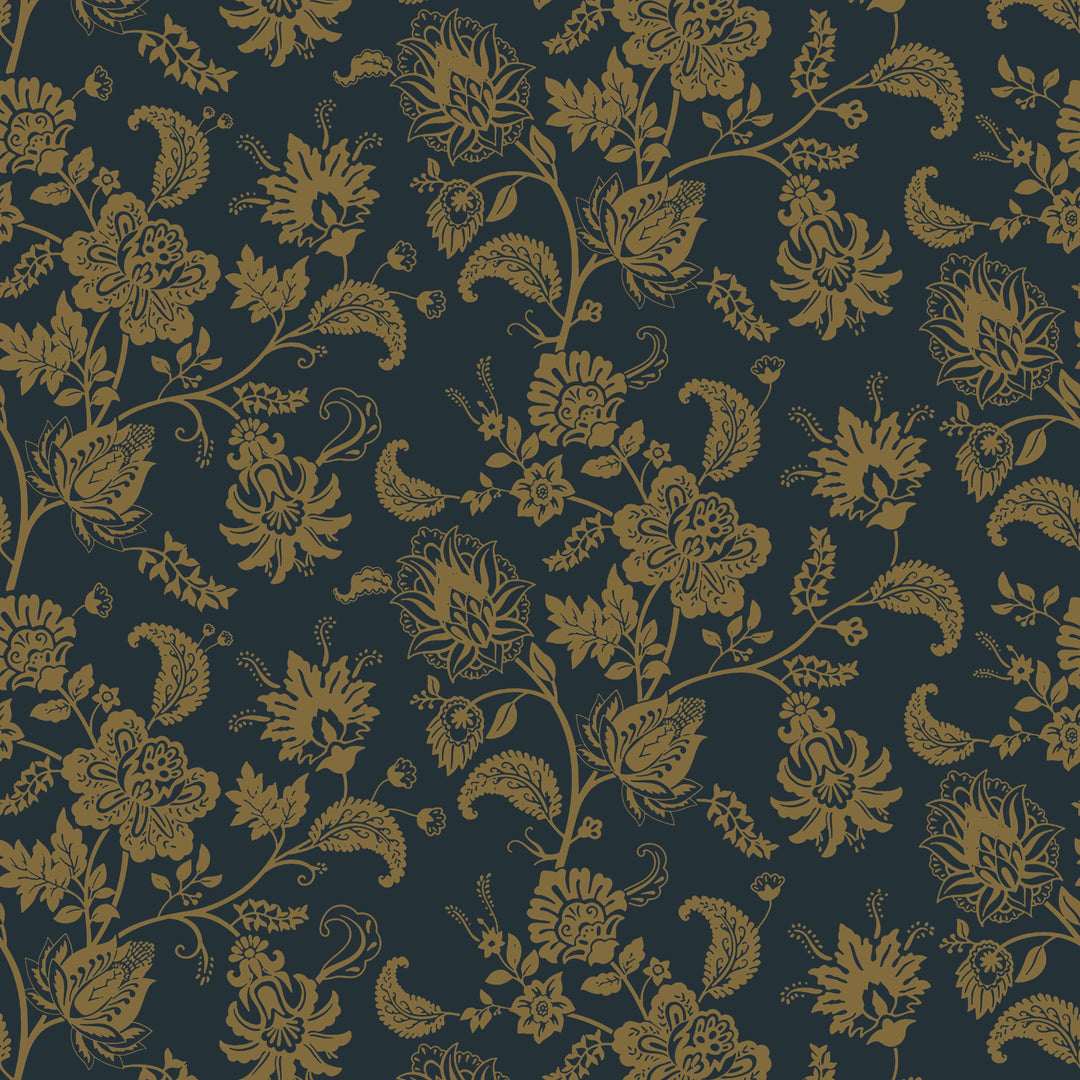 Sample of Balmoral Baroque Wallpaper in Mustard and Oxford Blue