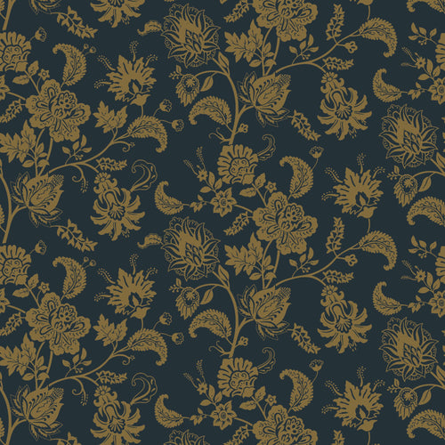Sample of Balmoral Baroque Wallpaper in Mustard and Oxford Blue