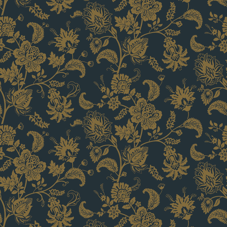 Sample of Balmoral Baroque Wallpaper in Mustard and Oxford Blue