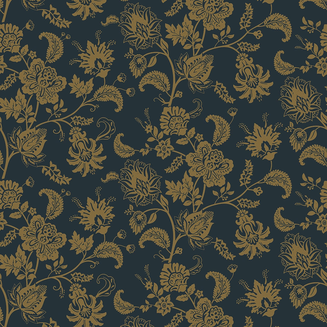 Balmoral Baroque Wallpaper in Mustard and Oxford Blue