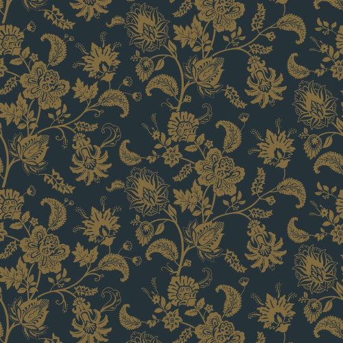 Balmoral Baroque Wallpaper in Mustard and Oxford Blue