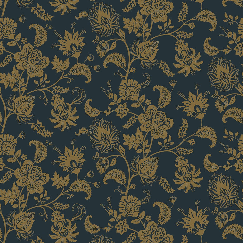 Balmoral Baroque Wallpaper in Mustard and Oxford Blue