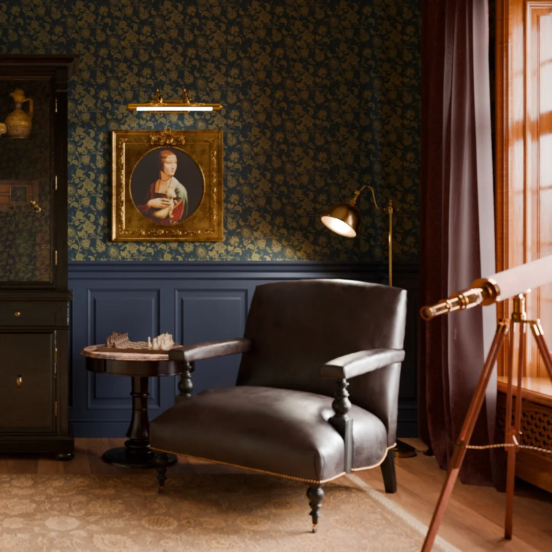 blue and mustard wallpaper uk