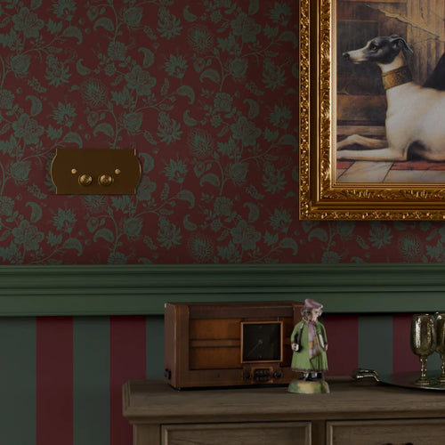 Balmoral Baroque Wallpaper in Pine Green and Garnet