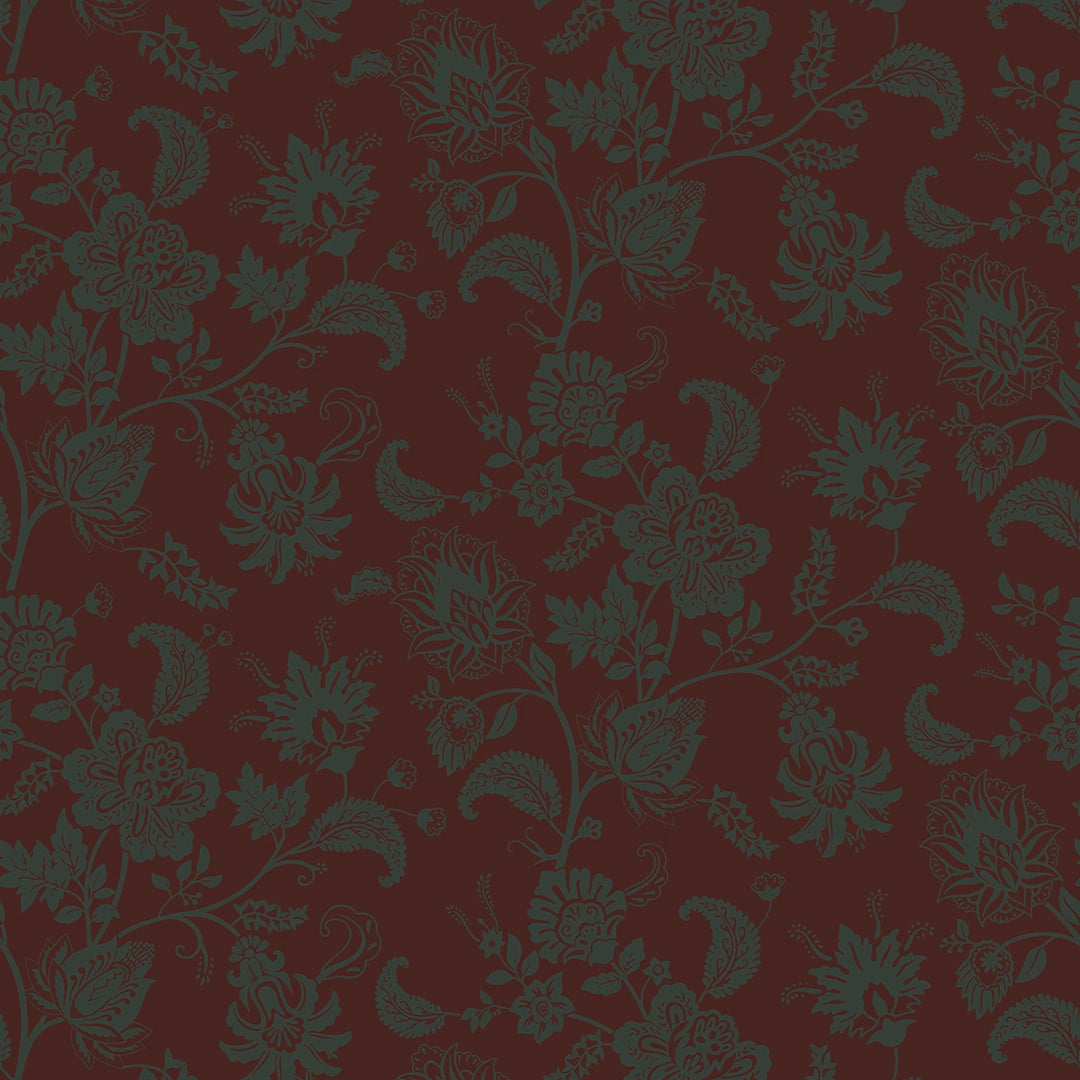 Sample of Balmoral Baroque Wallpaper in Pine Green and Garnet