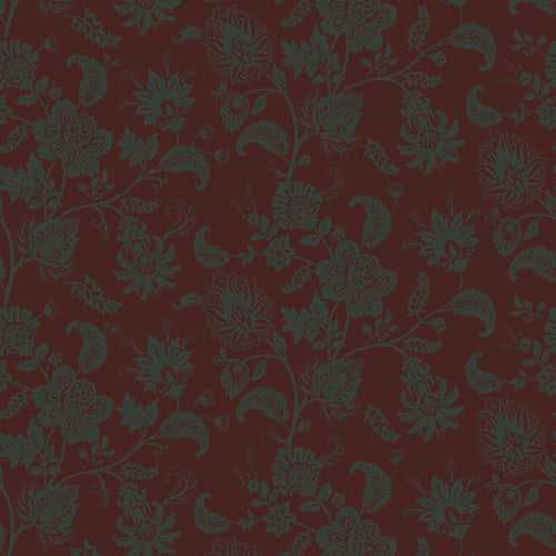 Sample of Balmoral Baroque Wallpaper in Pine Green and Garnet