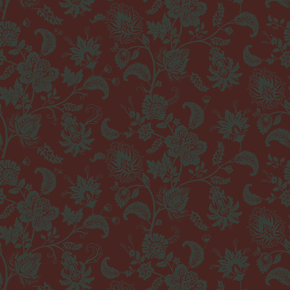Balmoral Baroque Wallpaper in Pine Green and Garnet