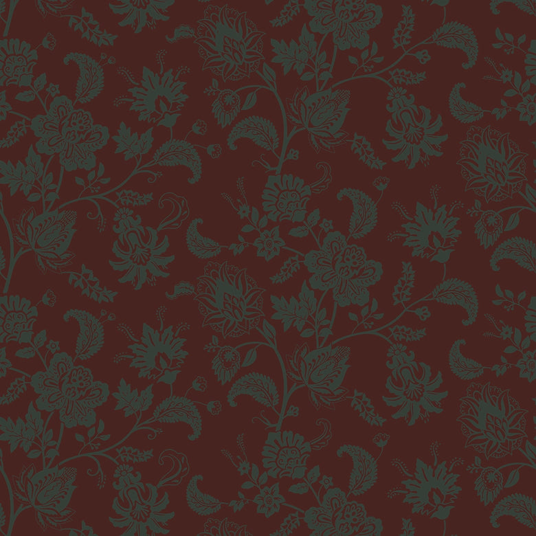 Balmoral Baroque Wallpaper in Pine Green and Garnet