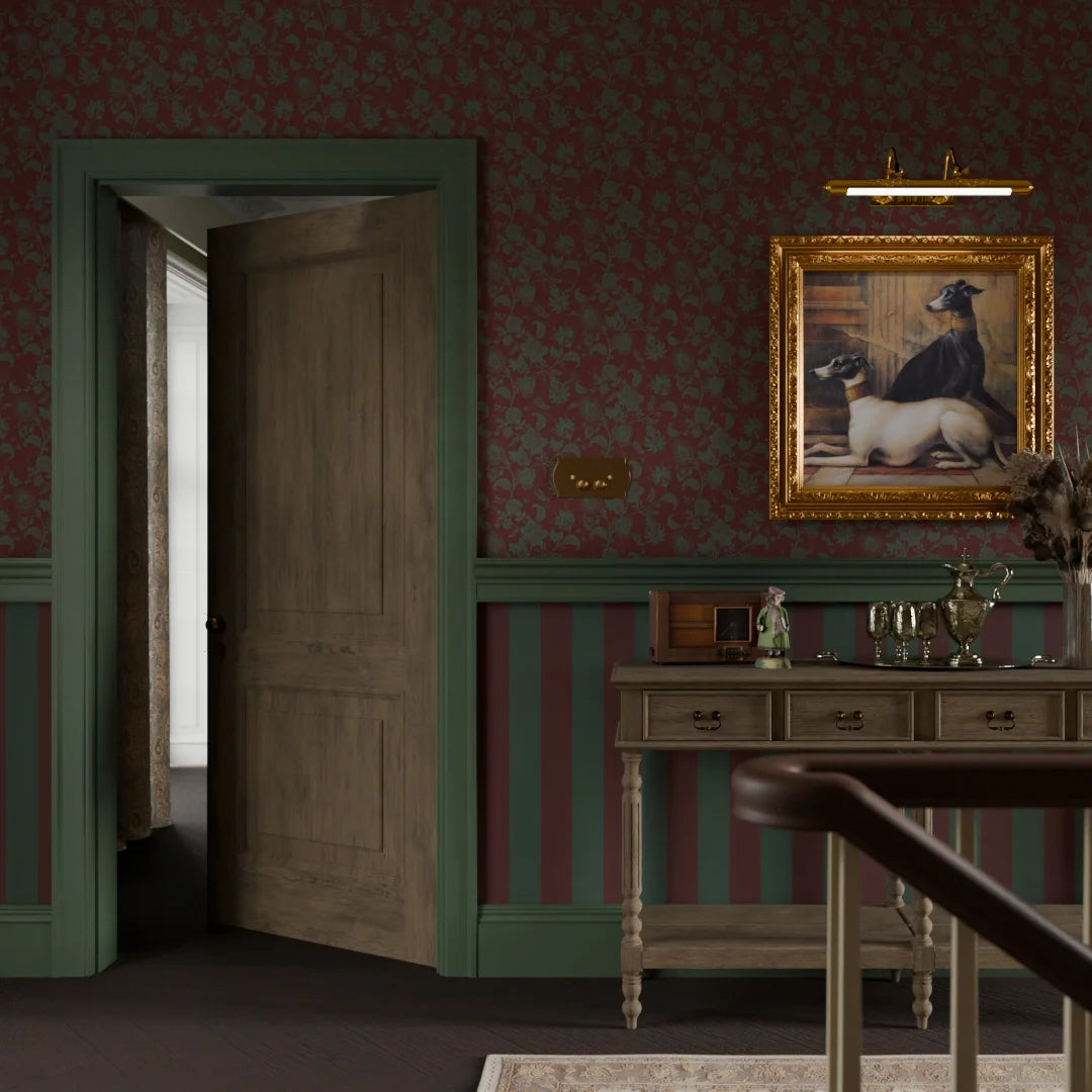 Balmoral Baroque Wallpaper in Pine Green and Garnet