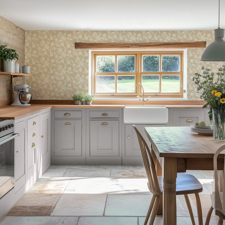 Balmoral Baroque Wallpaper in Cream on Toffee