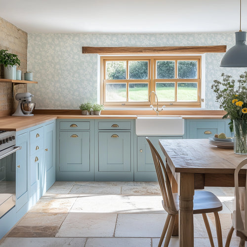 Balmoral Baroque Wallpaper in Milk White on Blue