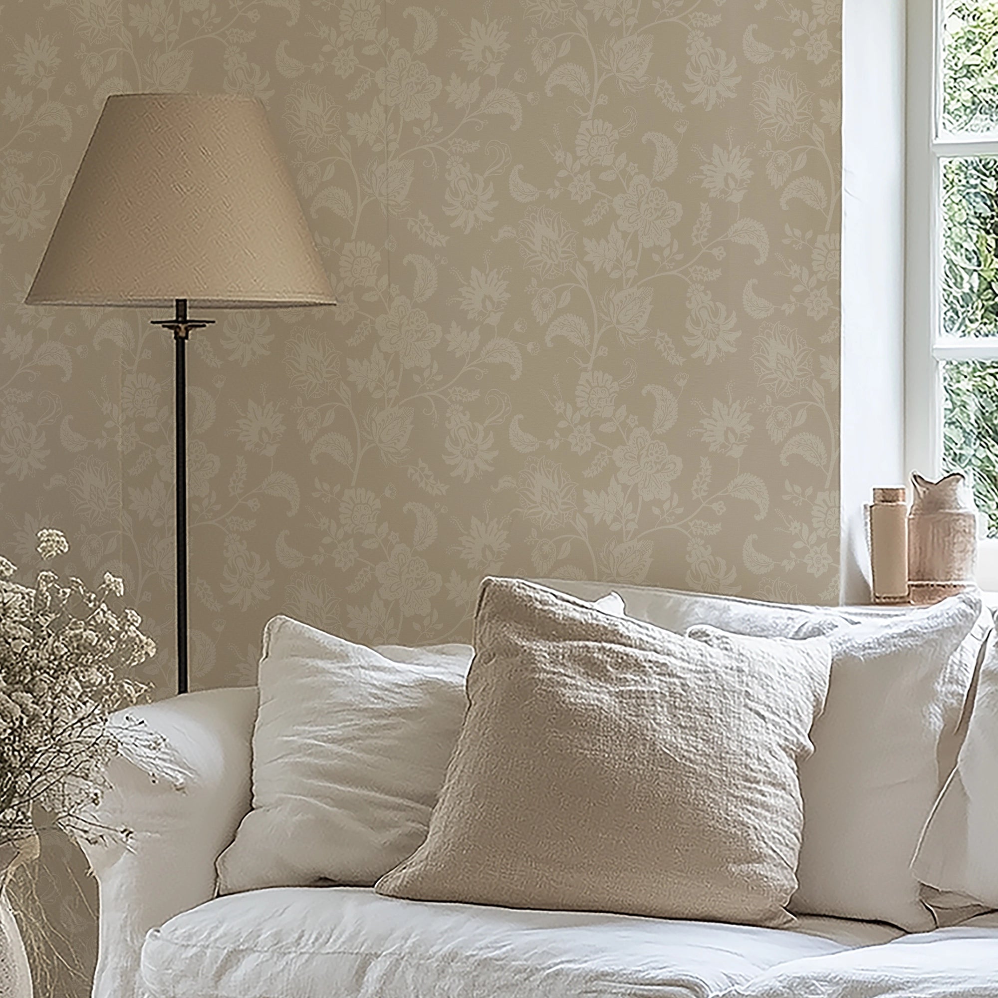Balmoral Baroque Wallpaper Warm Cream on Latte