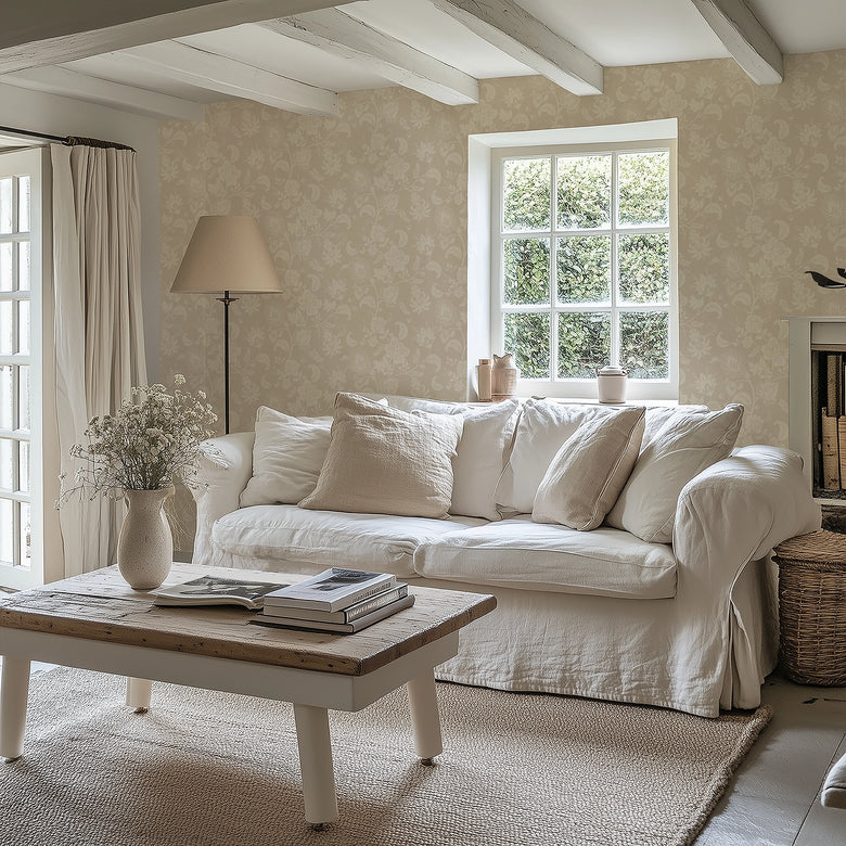 Balmoral Baroque Wallpaper Warm Cream on Latte