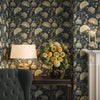 Beaumont Wallpaper in Olive and Sage Green on Classic Navy