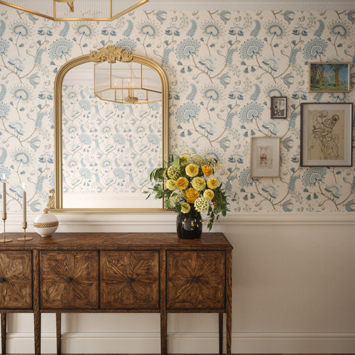 Beaumont Wallpaper in Shades of Blue and Ecru