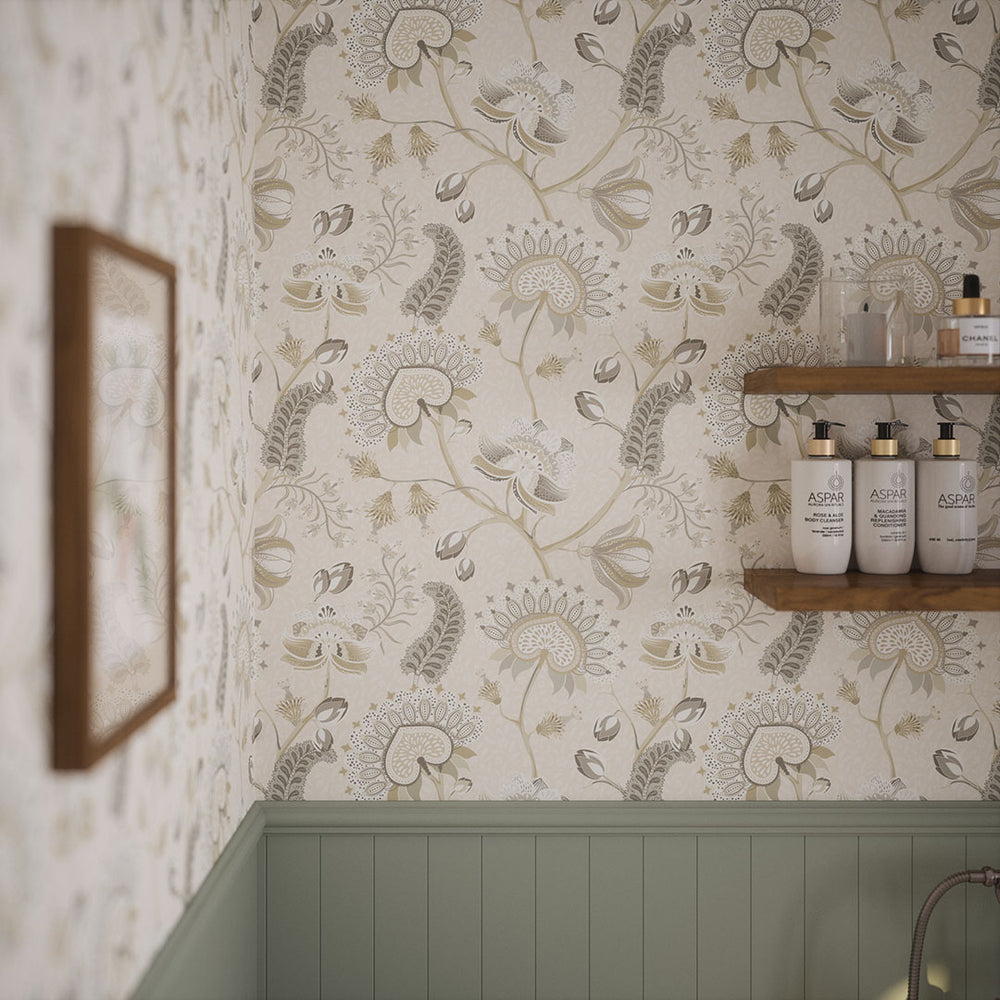 Beaumont Wallpaper in Soft Neutrals on Ecru