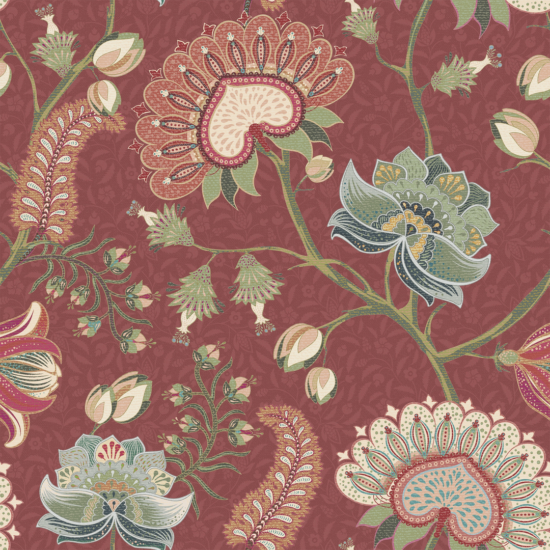 Beaumont Wallpaper in Crimson on Claret