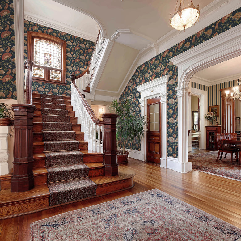 Beaumont Wallpaper in Crimson on Navy