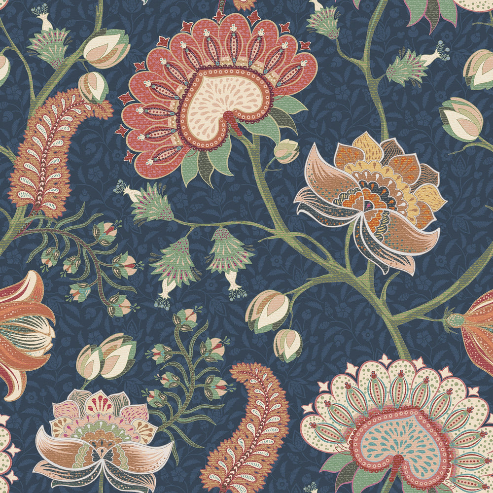 Beaumont Wallpaper in Crimson on Navy
