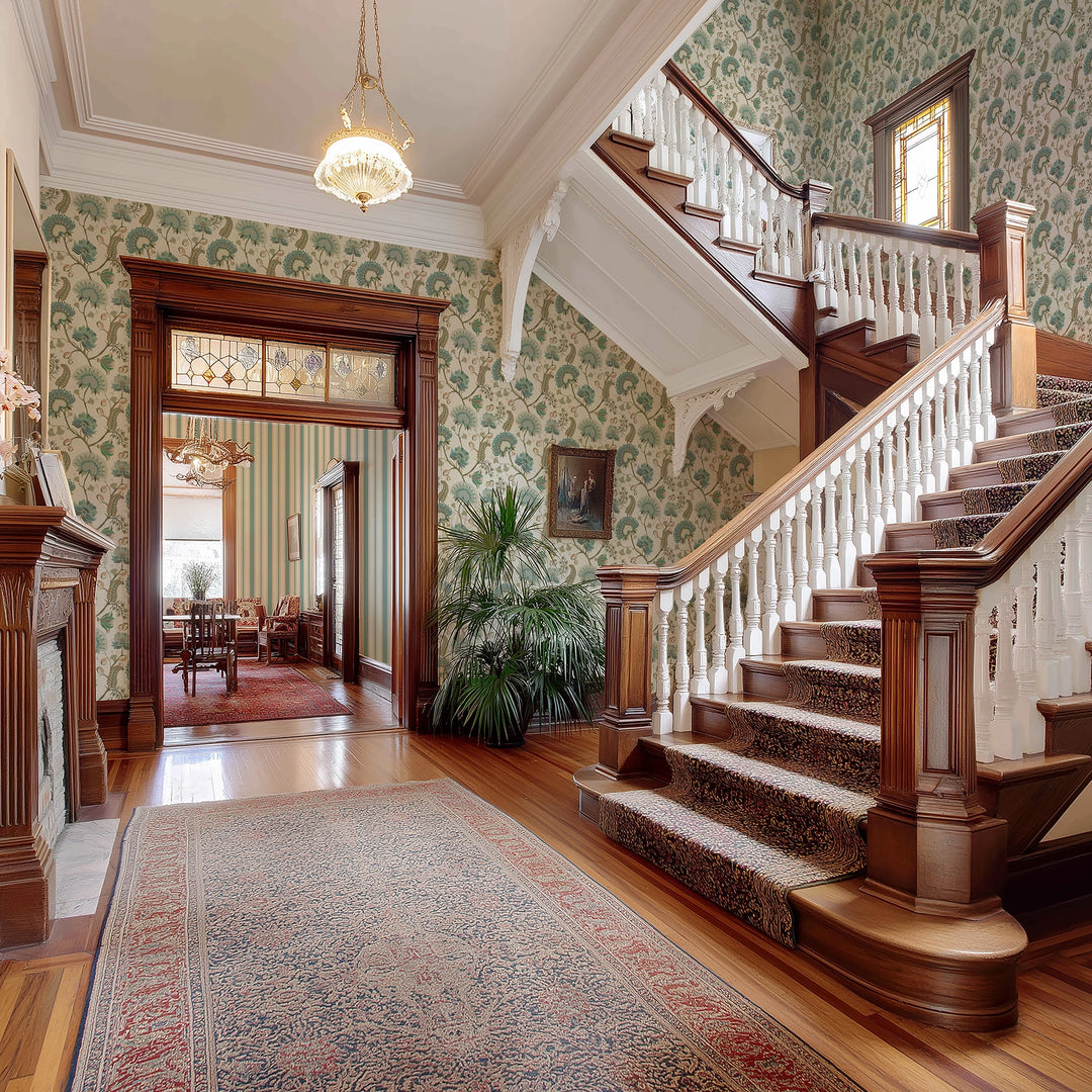 Beaumont Wallpaper in Seafoam on Aged Ivory