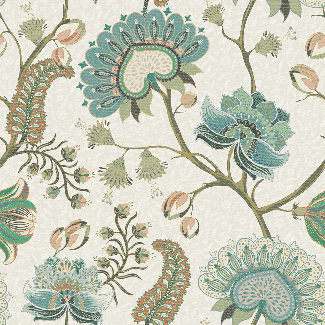 Beaumont Wallpaper in Seafoam on Aged Ivory