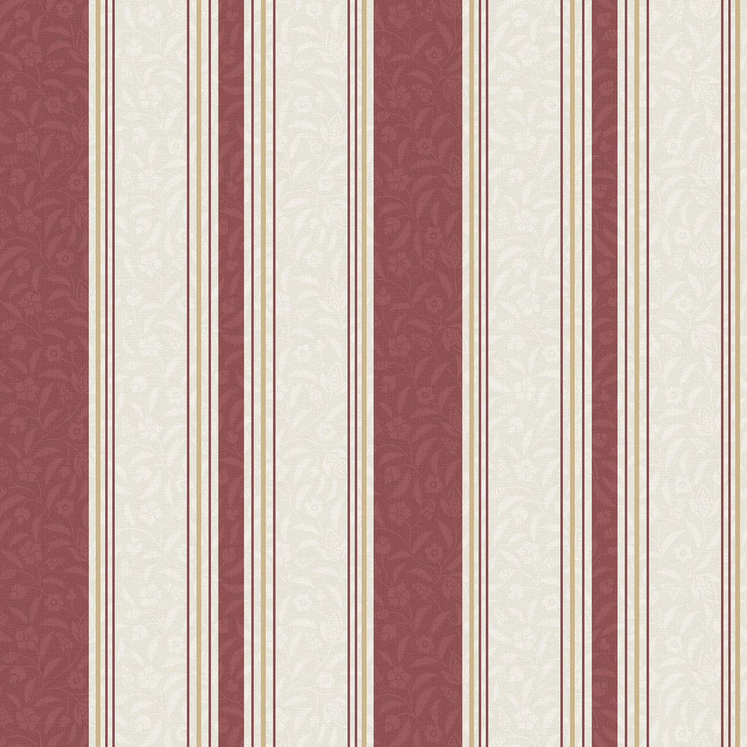 Beaumont Stripe Wallpaper in Aged Ivory and Claret