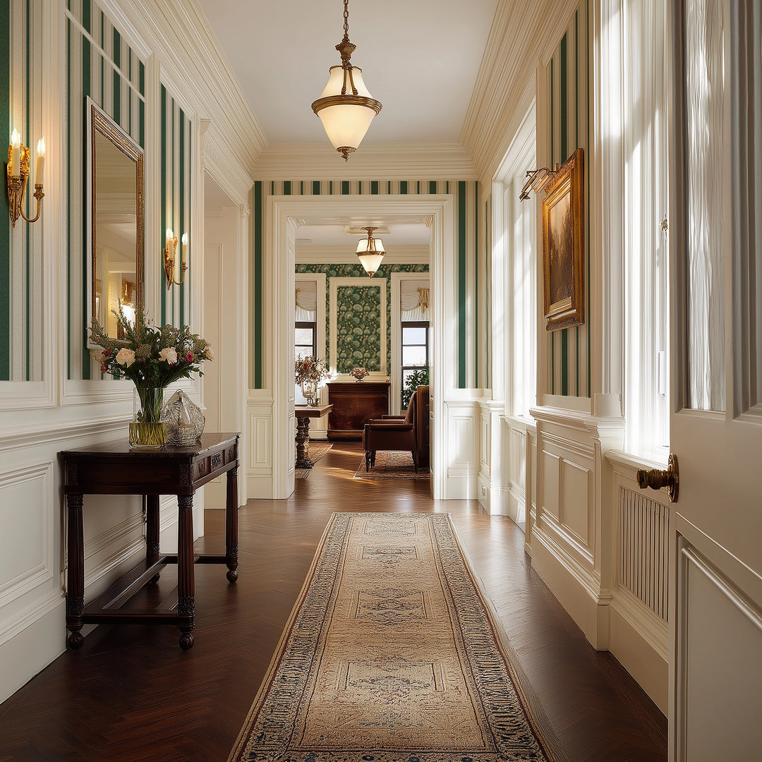 Beaumont Stripe Wallpaper in Aged Ivory and Hunter Green