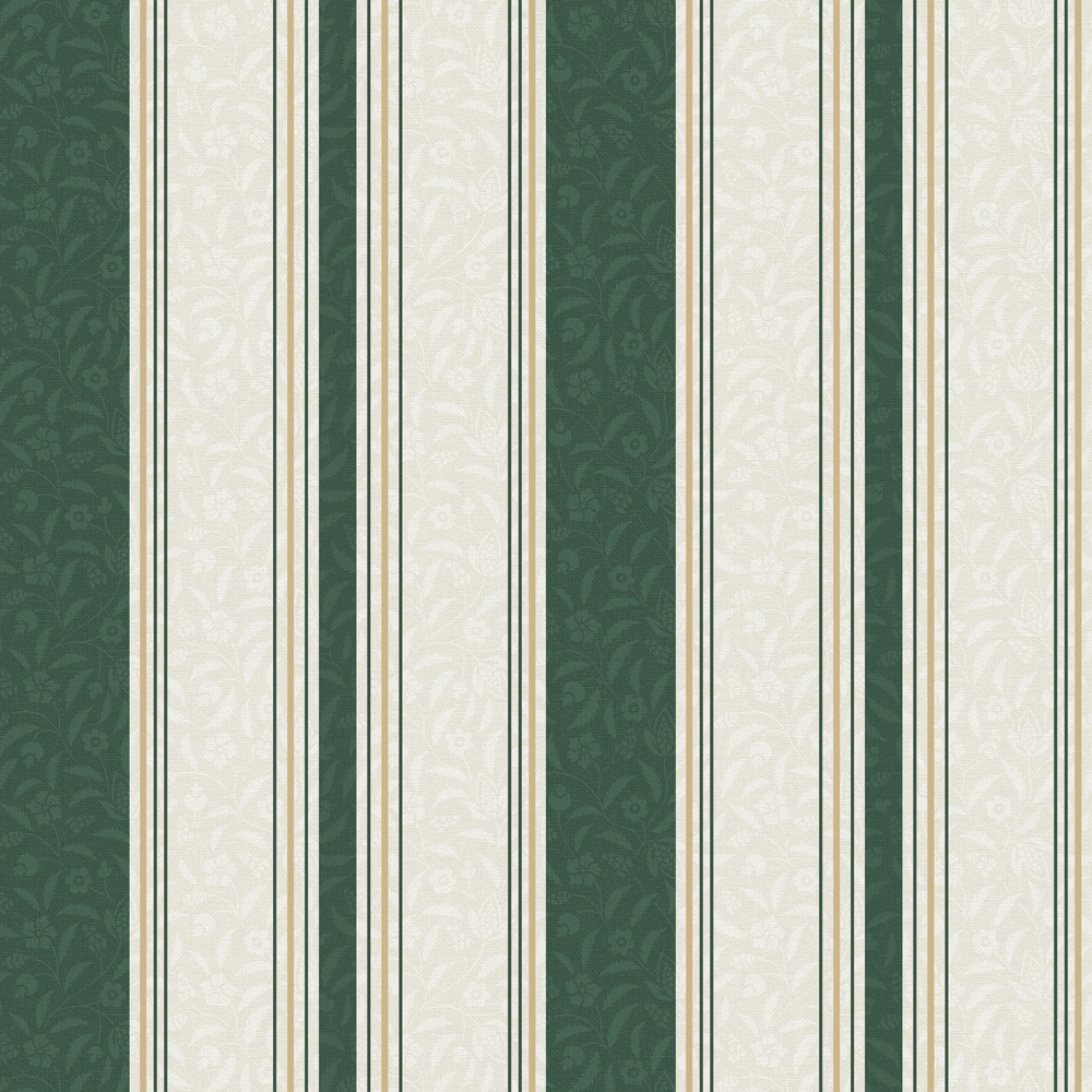 Beaumont Stripe Wallpaper in Aged Ivory and Hunter Green