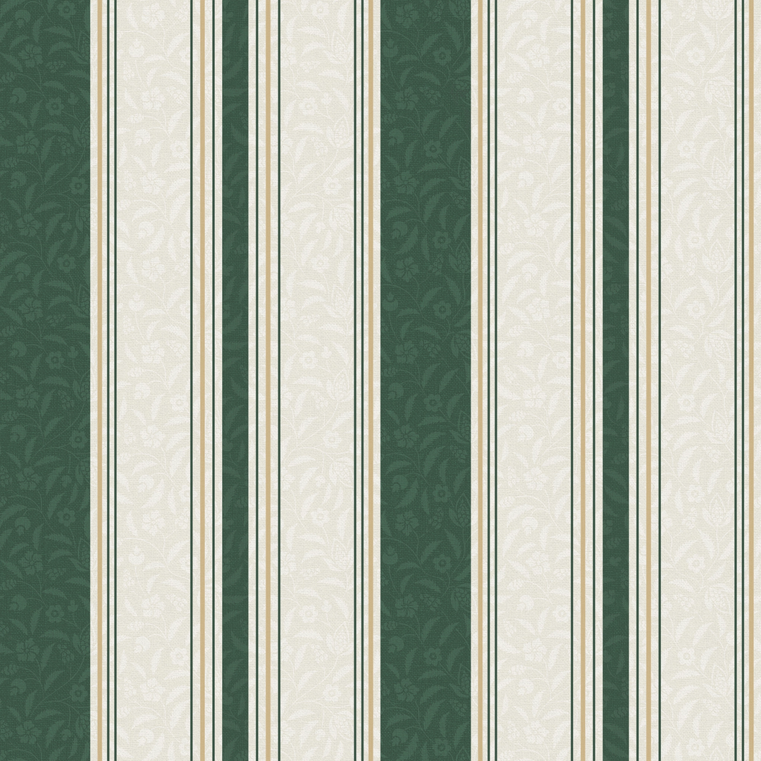 Beaumont Stripe Wallpaper in Aged Ivory and Hunter Green