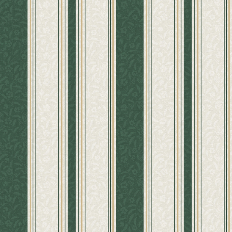 Beaumont Stripe Wallpaper in Aged Ivory and Hunter Green