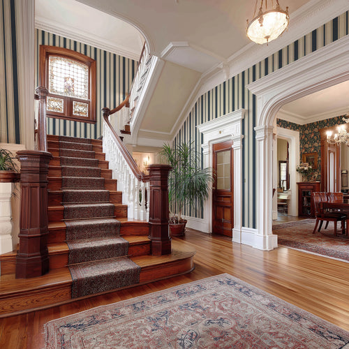 Beaumont Stripe Wallpaper in Aged Ivory and Navy