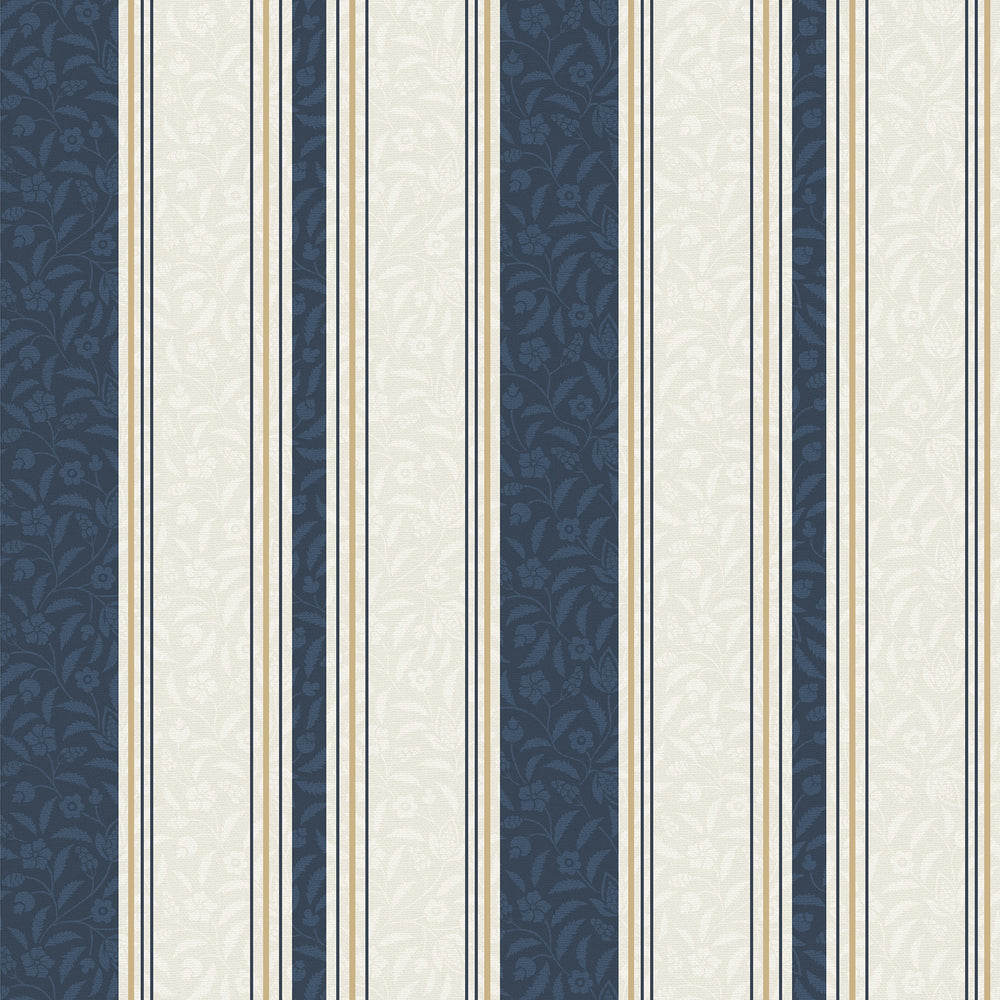 Beaumont Stripe Wallpaper in Aged Ivory and Navy