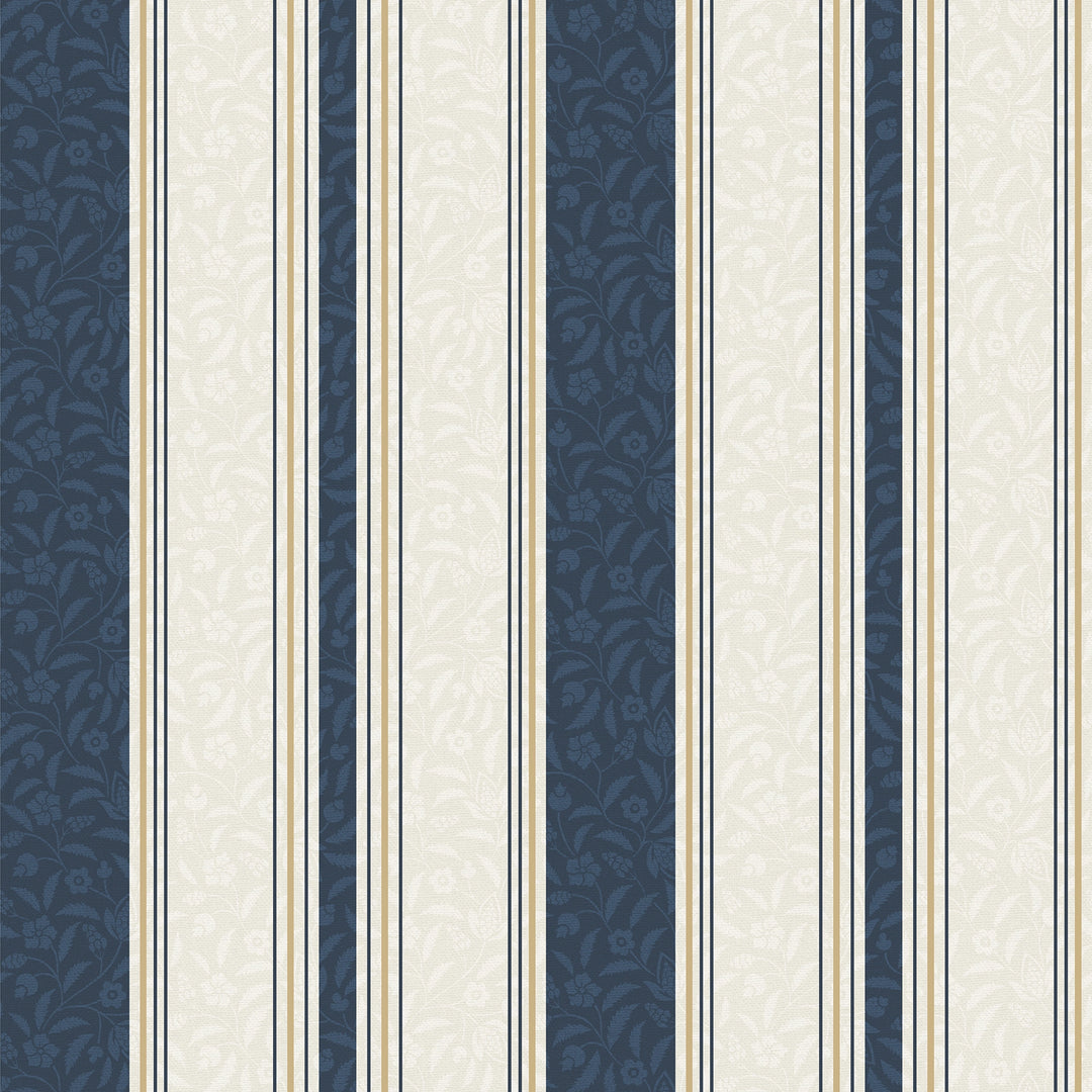Beaumont Stripe Wallpaper in Aged Ivory and Navy