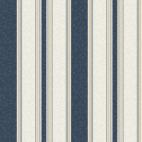 Beaumont Stripe Wallpaper in Aged Ivory and Navy