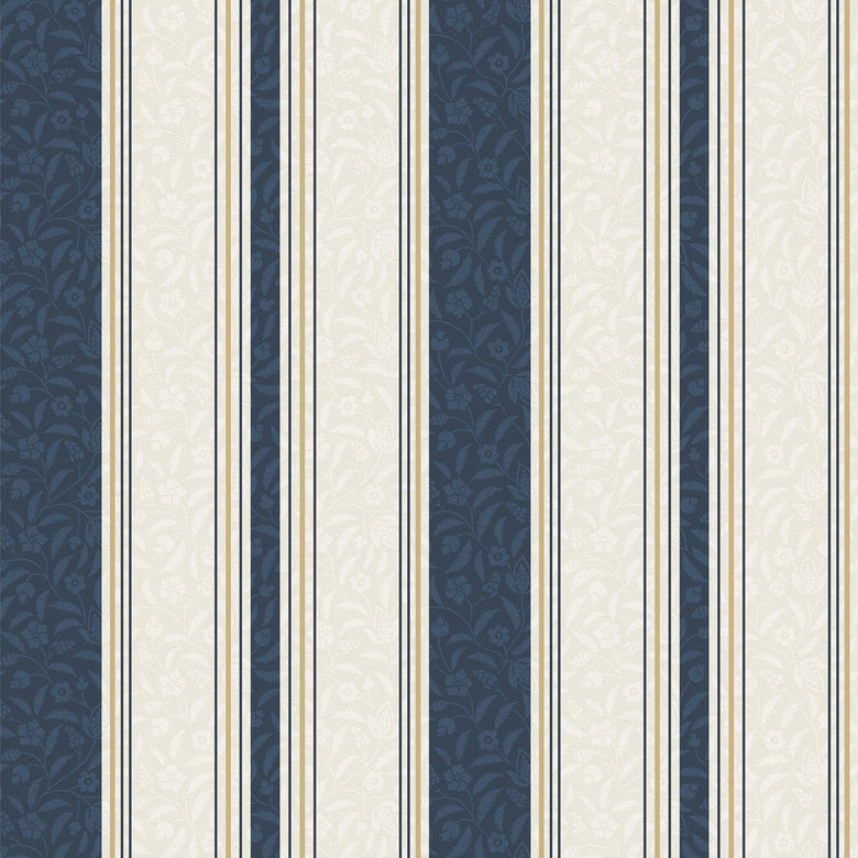 Beaumont Stripe Wallpaper in Aged Ivory and Navy