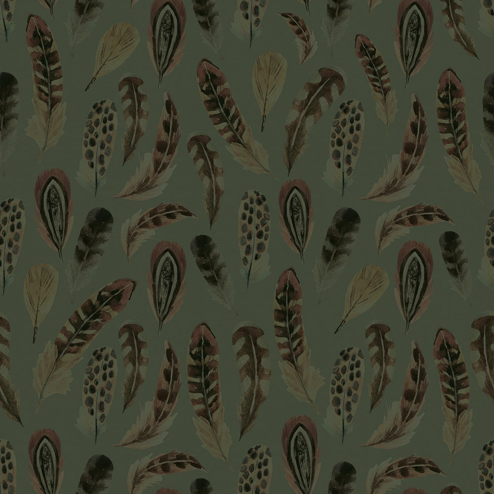Sample of Birds of a Feather Wallpaper in Rural Tones on Seafoam