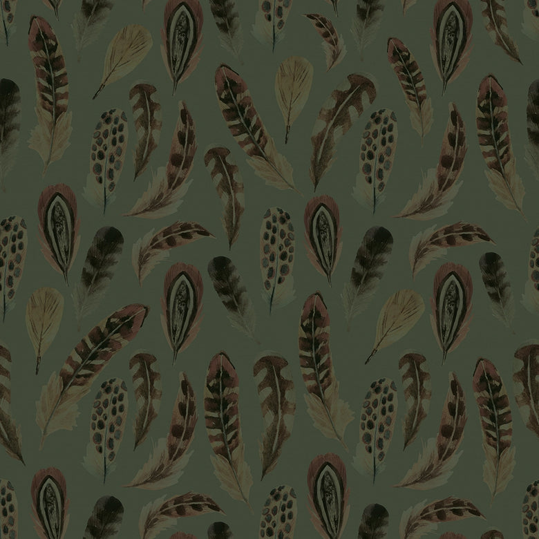 Birds of a Feather Wallpaper in Rural Tones on Seafoam