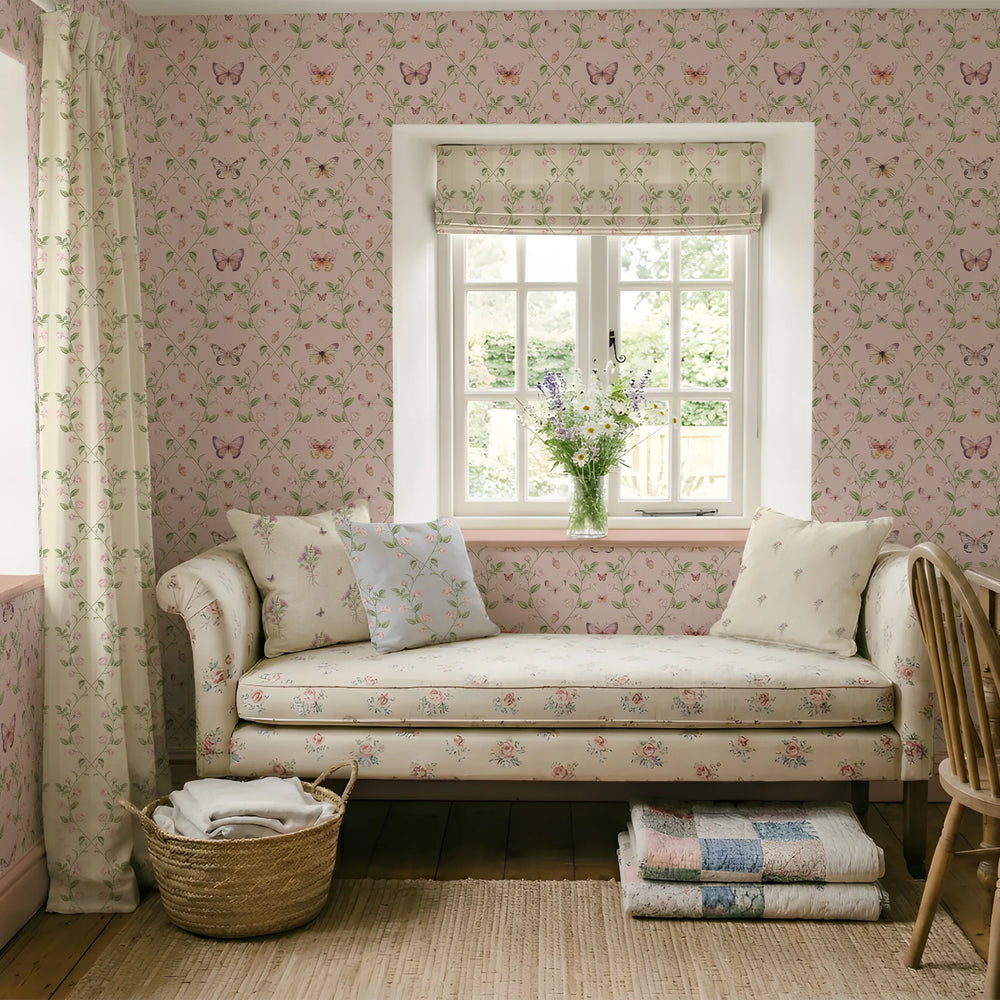 Bloom and Butterflies Wallpaper in Beautiful Blush